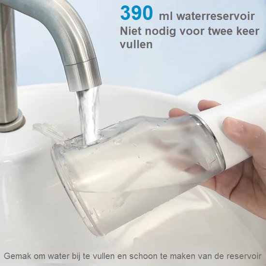 Waterflosser met 390 ml waterreservior en 4 opzetstukken