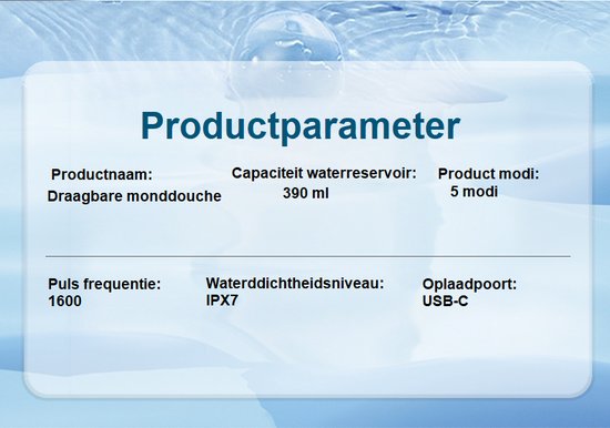 Waterflosser met 390 ml waterreservior en 4 opzetstukken
