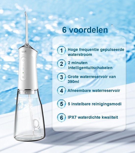 Waterflosser met 390 ml waterreservior en 4 opzetstukken