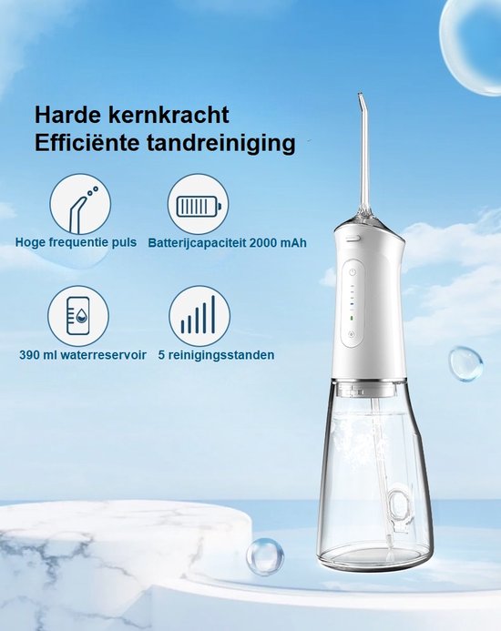 Waterflosser met 390 ml waterreservior en 4 opzetstukken