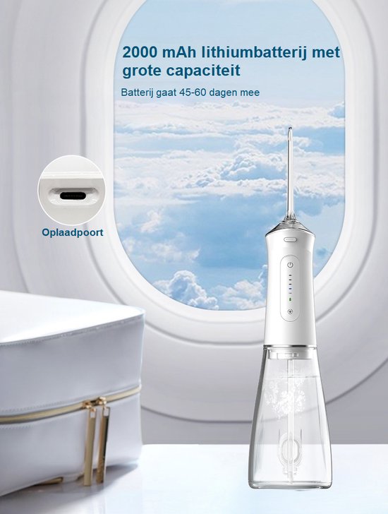 Waterflosser met 390 ml waterreservior en 4 opzetstukken