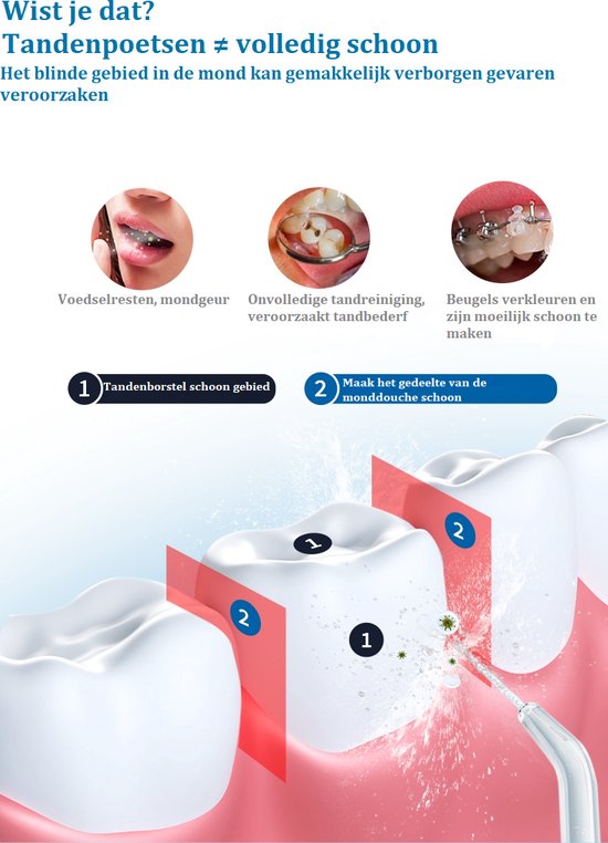 Waterflosser met 390 ml waterreservior en 4 opzetstukken